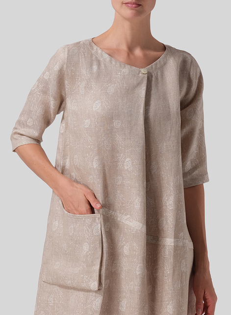 Linen Jacquard Long Center Pleated Dress