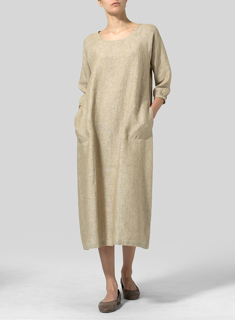 Linen Elbow Sleeve Long Dress