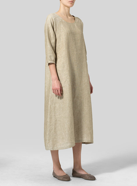 Linen Elbow Sleeve Long Dress