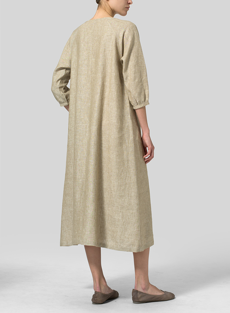 Linen Elbow Sleeve Long Dress