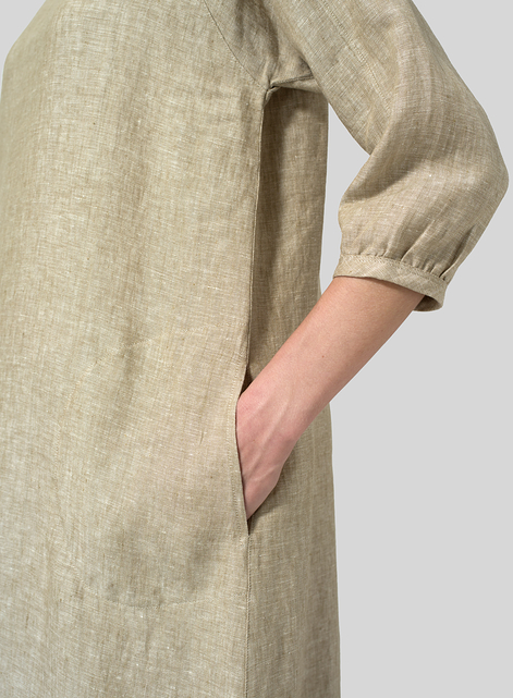 Linen Elbow Sleeve Long Dress