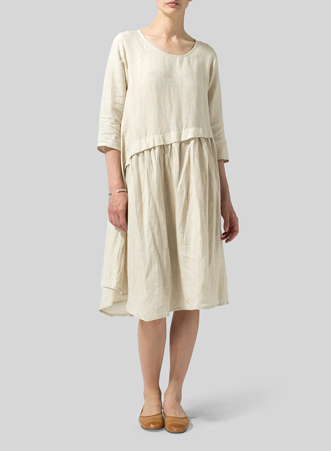 Linen A-line Asymmetrical Hem Dress