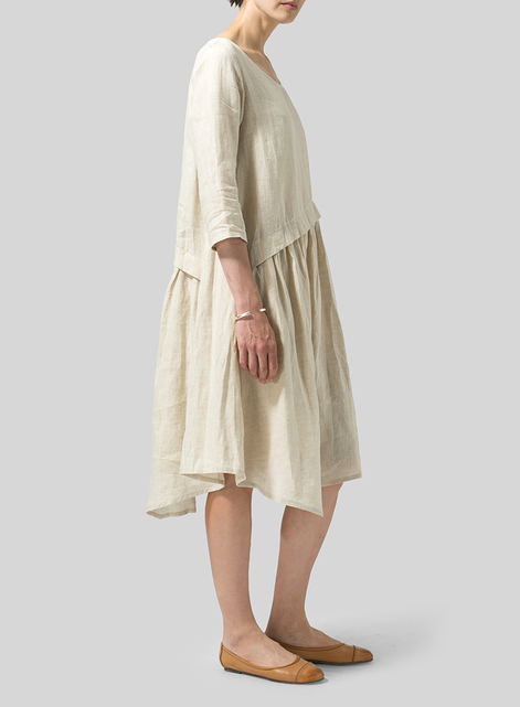 Linen A-line Asymmetrical Hem Dress