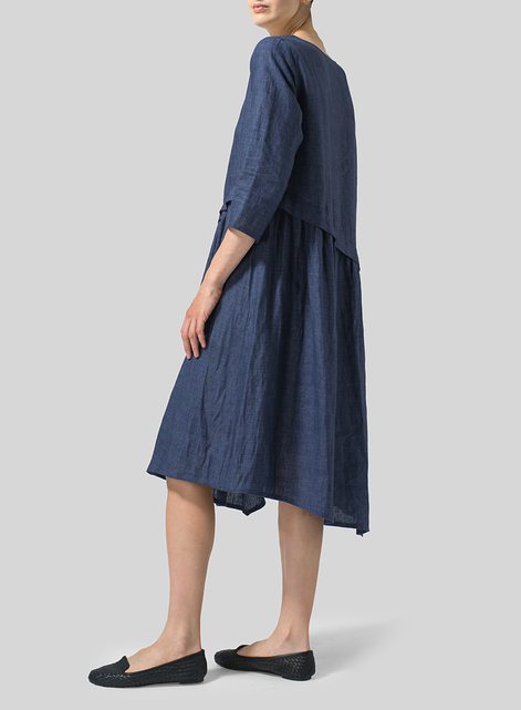 Linen A-line Asymmetrical Hem Dress