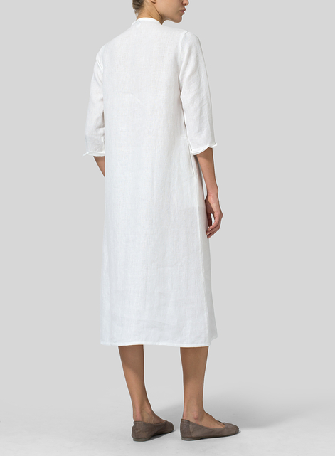 Linen V-neck Mandarin Collar Dress Tunic