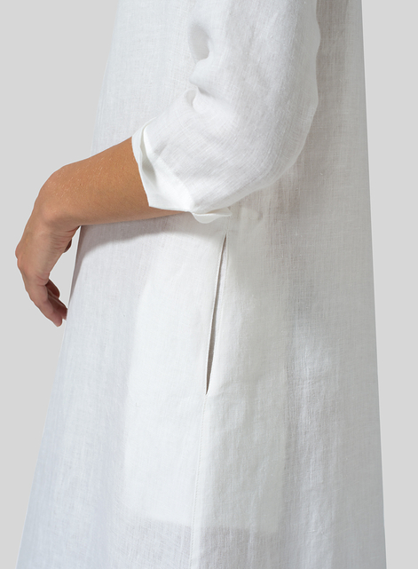 Linen V-neck Mandarin Collar Dress Tunic