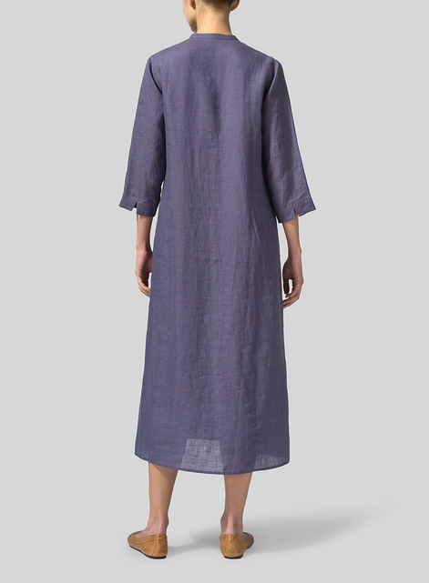 Linen V-neck Mandarin Collar Dress Tunic