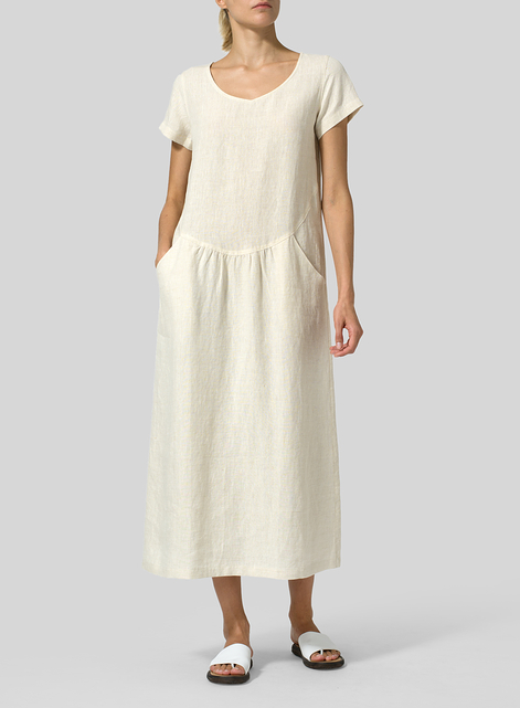 Linen Short Sleeve Midi Dress