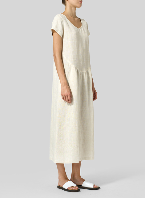 Linen Short Sleeve Midi Dress