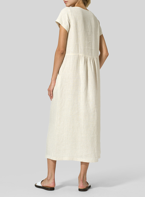 Linen Short Sleeve Midi Dress