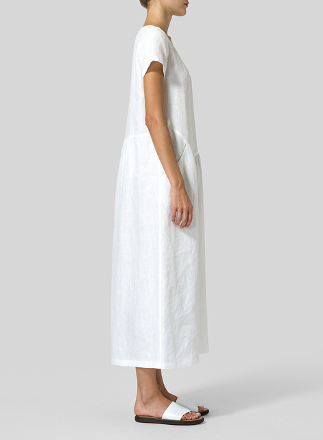 Linen Short Sleeve Midi Dress