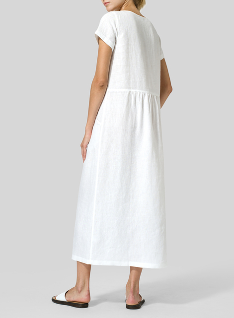 Linen Short Sleeve Midi Dress