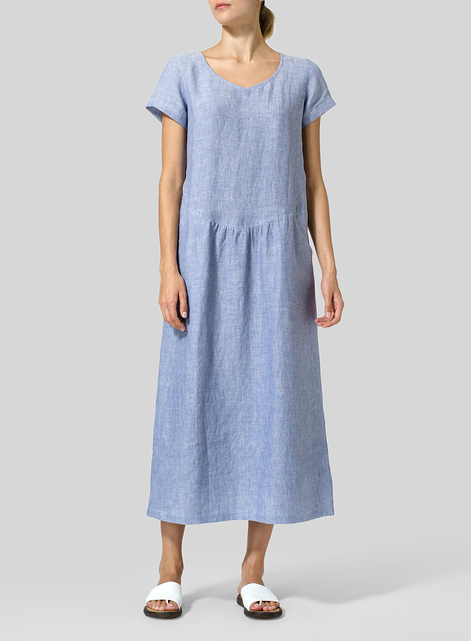 Linen Short Sleeve Midi Dress