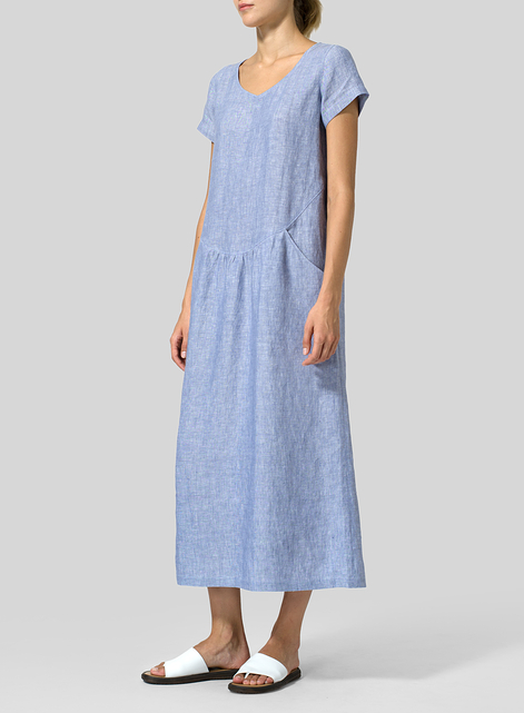 Linen Short Sleeve Midi Dress