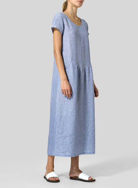 Linen Short Sleeve Midi Dress