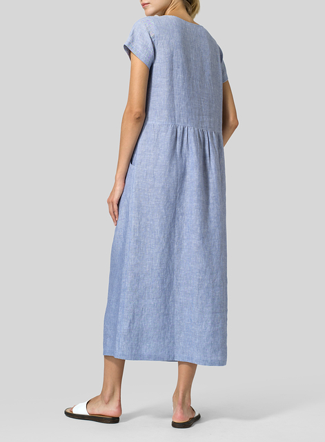 Linen Short Sleeve Midi Dress