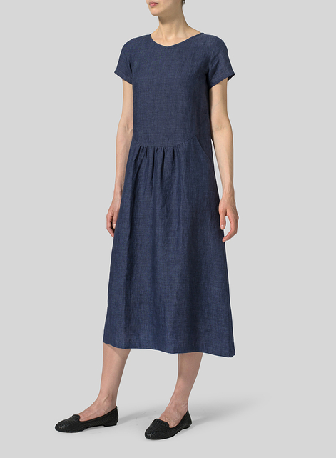 Linen Short Sleeve Midi Dress