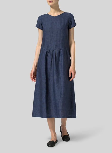 Linen Short Sleeve Midi Dress