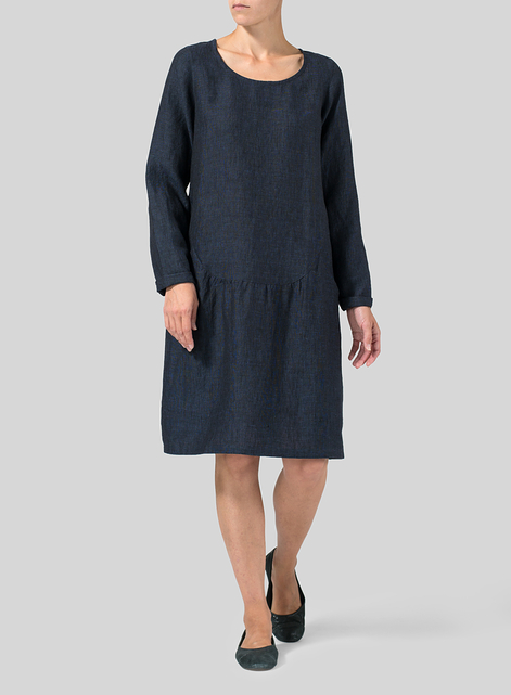 Linen Pleated-Waist Dress