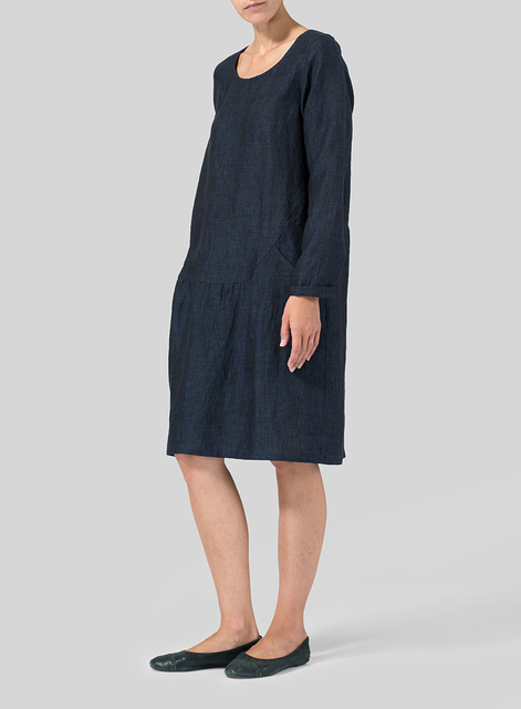 Linen Pleated-Waist Dress