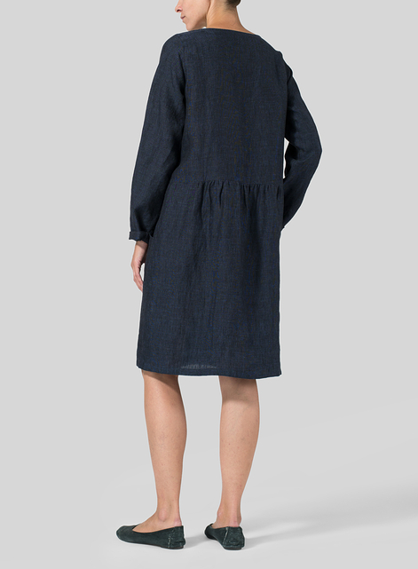 Linen Pleated-Waist Dress