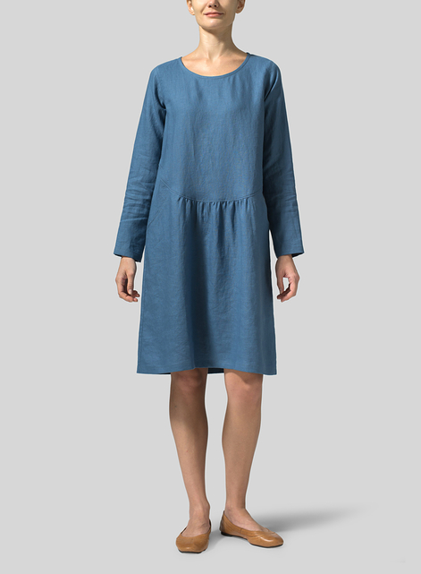 Linen Pleated-Waist Dress