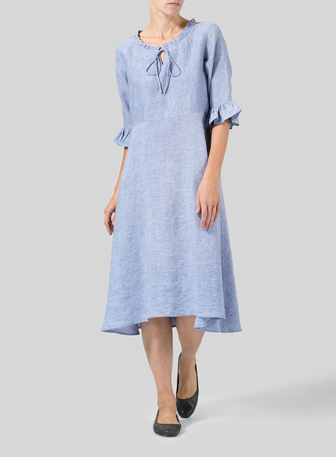 Linen Ruffle Sleeves Long Dress