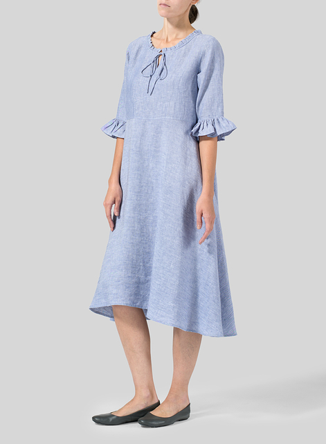 Linen Ruffle Sleeves Long Dress