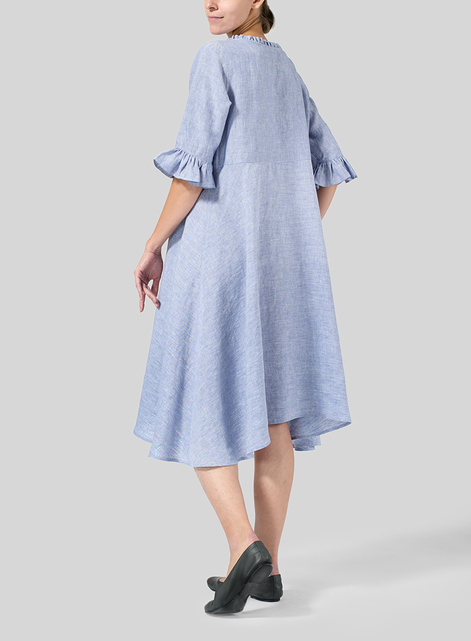 Linen Ruffle Sleeves Long Dress