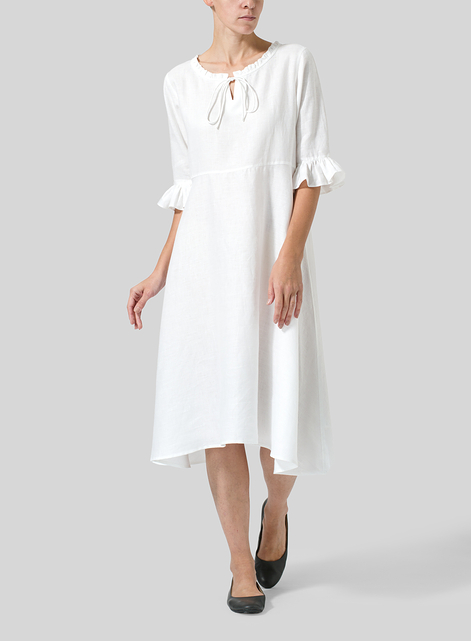 Linen Ruffle Sleeves Long Dress