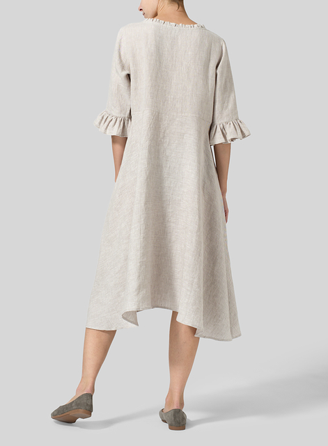 Linen Ruffle Sleeves Long Dress