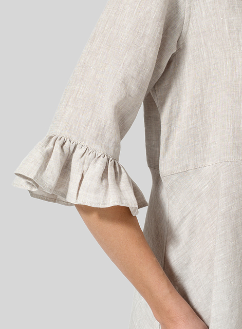 Linen Ruffle Sleeves Long Dress