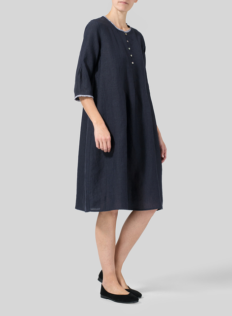 Linen Embroidered Hemline Dress