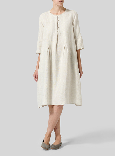 Linen Embroidered Hemline Dress