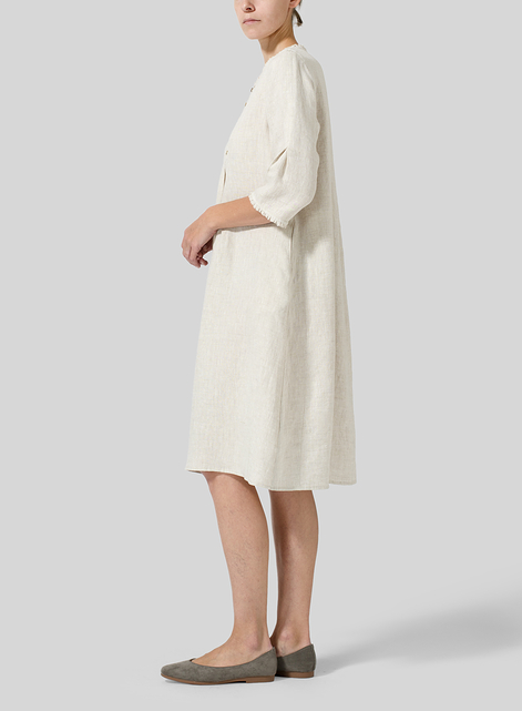 Linen Embroidered Hemline Dress