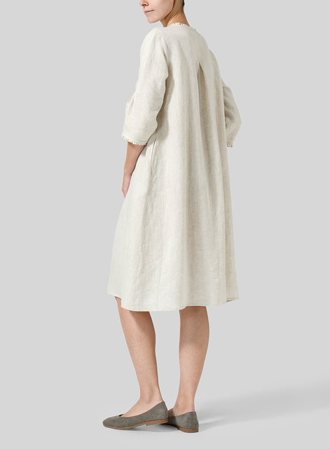 Linen Embroidered Hemline Dress