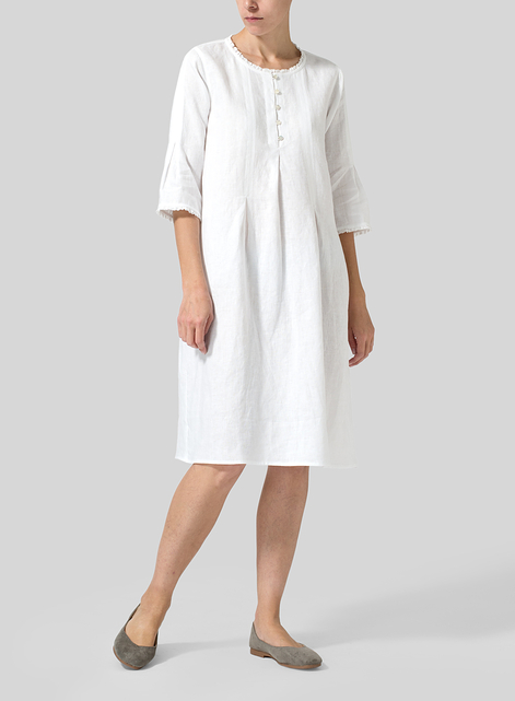 Linen Embroidered Hemline Dress