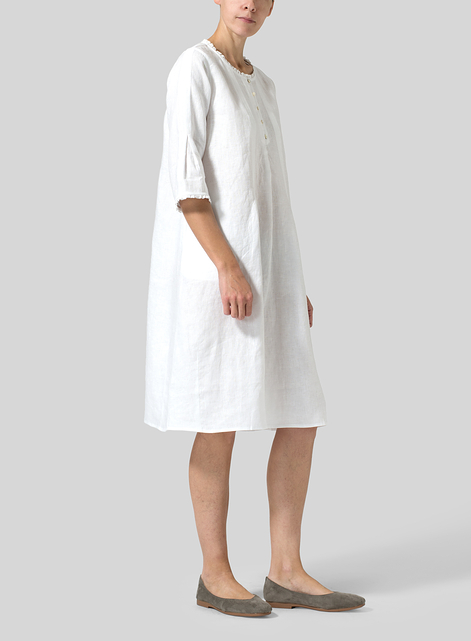 Linen Embroidered Hemline Dress