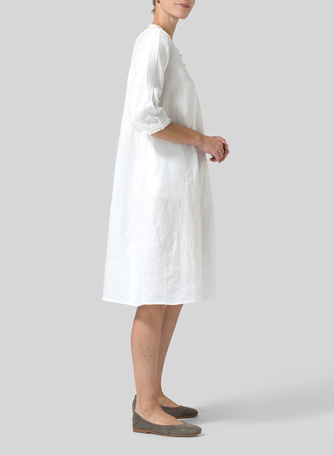 Linen Embroidered Hemline Dress