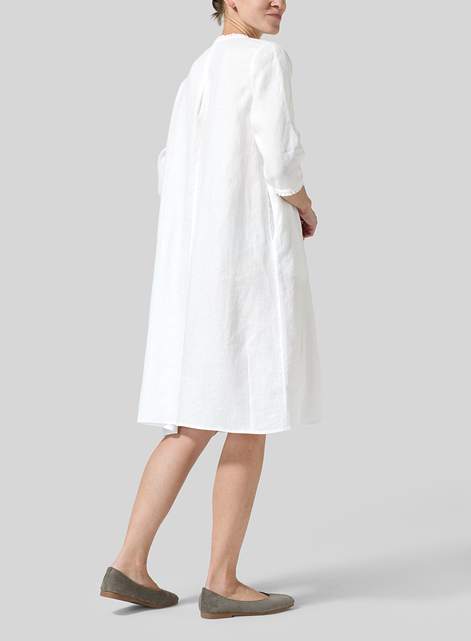 Linen Embroidered Hemline Dress