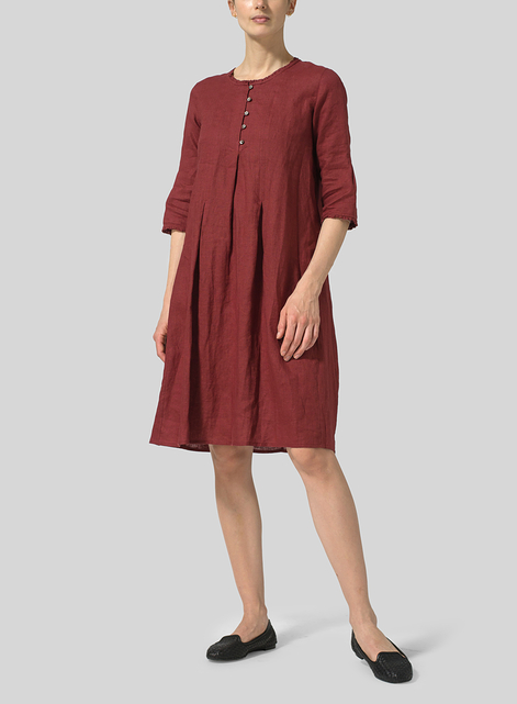 Linen Embroidered Hemline Dress