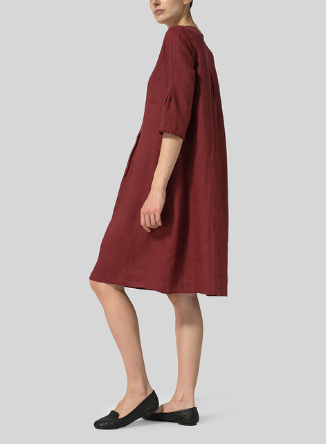 Linen Embroidered Hemline Dress