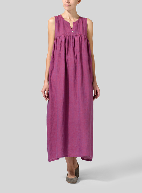 Linen Sleeveless Pleated Maxi Dress