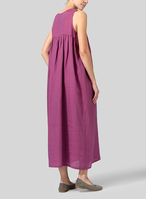 Linen Sleeveless Pleated Maxi Dress