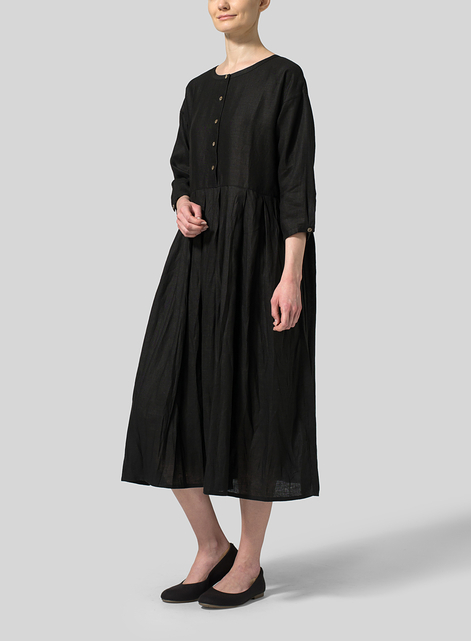 Linen Pleated Loose Long Dress