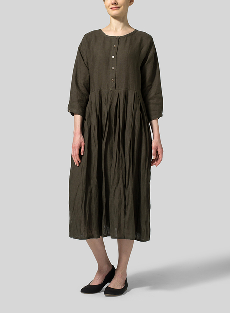 Linen Pleated Loose Long Dress