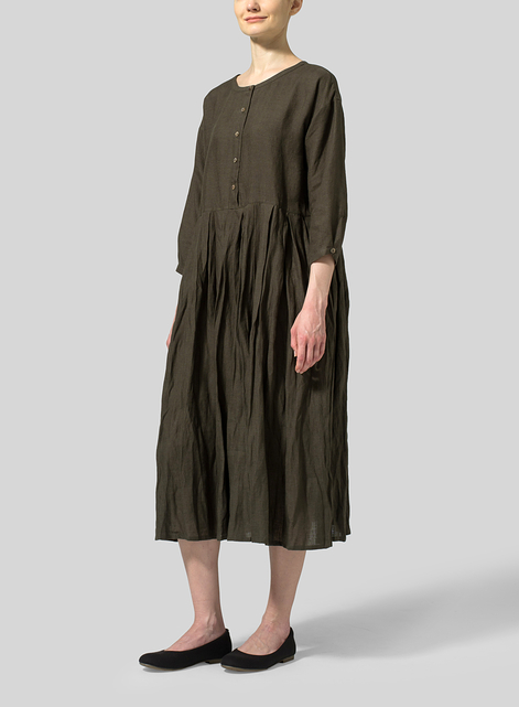 Linen Pleated Loose Long Dress