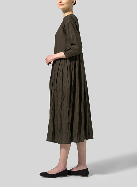 Linen Pleated Loose Long Dress