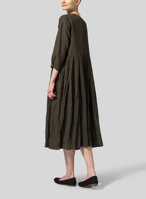 Linen Pleated Loose Long Dress