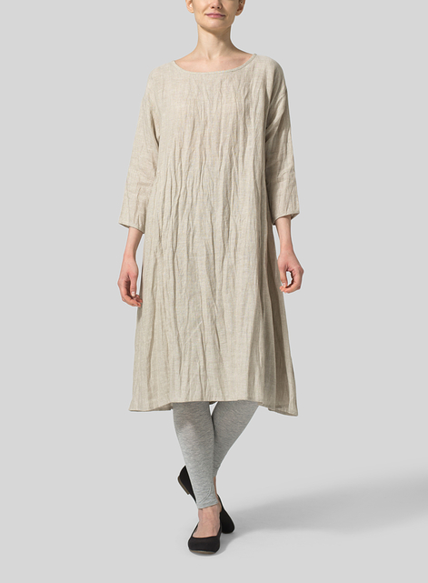 Linen A-Line Round Neck Dress